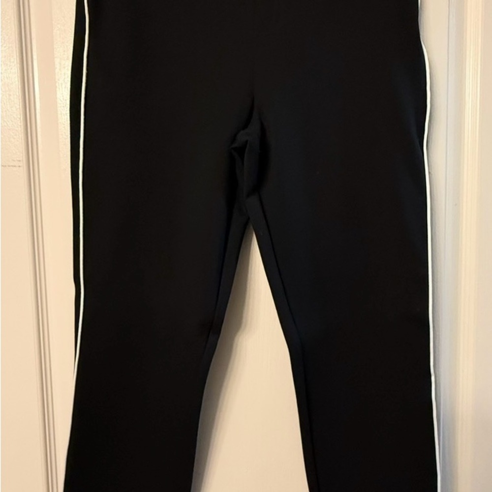 SPANX Black Ankle Pants White Side Stripe Pull-On Sz L 26” Inseam - Picture 3 of 5